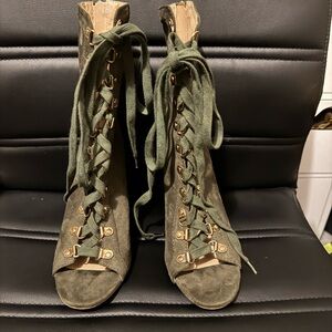 Cape Robbin Khaki Lace-Up Peep Toe Boots